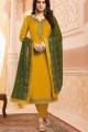 Impressive yellow Satin georgette Churidar Suits