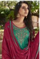 Green Cotton and satin Patiala Suit