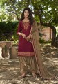 Maroon Cotton and satin Patiala Suit