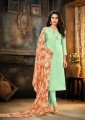 Light green Chanderi and cotton Churidar Suit