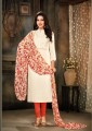 White Chanderi and cotton Churidar Suit