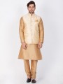 Appealing Gold Cotton Silk Ethnic Wear Kurta Readymade Kurta Payjama With Jacket