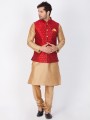 Elegant Gold Cotton Silk Ethnic Wear Kurta Readymade Kurta Payjama With Jacket