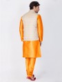 Excellent Orange Cotton Silk Ethnic Wear Kurta Readymade Kurta Payjama With Jacket
