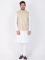 Latest Ethnic White Cotton Ethnic Wear Kurta Readymade Kurta Payjama With Jacket
