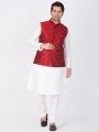 Impressive White Cotton Silk Ethnic Wear Kurta Readymade Kurta Payjama With Jacket