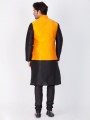 Dashing Black Cotton Silk Ethnic Wear Kurta Readymade Kurta Payjama With Jacket