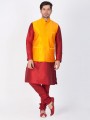 Contemporary Maroon Cotton Silk Ethnic Wear Kurta Readymade Kurta Payjama With Jacket
