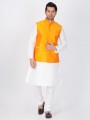 Attractive White Cotton Silk Ethnic Wear Kurta Readymade Kurta Payjama With Jacket