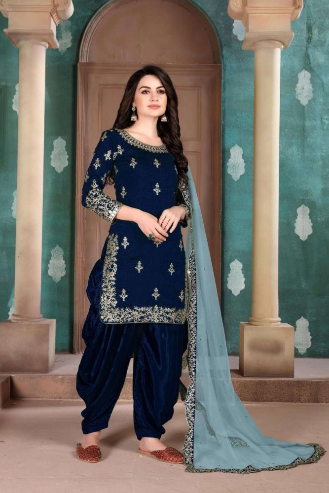 Royal Blue Color Suit For Girls Embroidery Royal Blue Punjabi