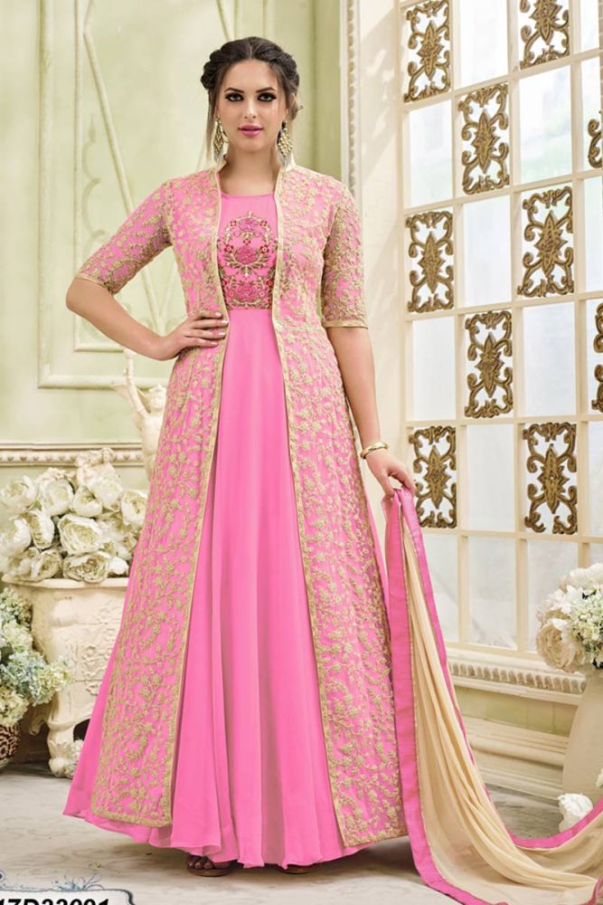 Pink Designer Gown Indian Net Jacket Gown Design Pink Designer