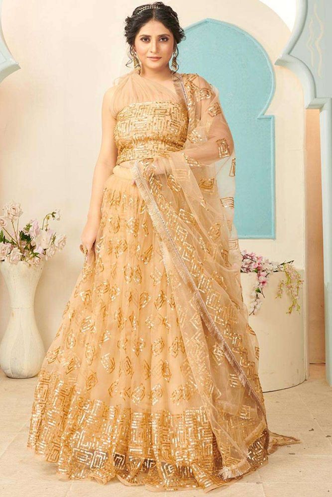 Shop Golden Soft Net Lehenga Choli with Golden Dupatta Online LC3397 Shopkund