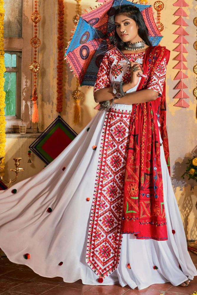 With Red Dupatta White Dulhan Lehenga White Bridal Lehenga With