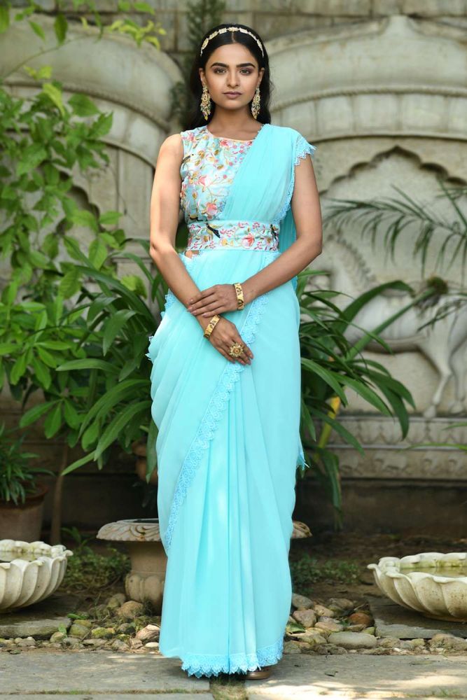 Buy Georgette Party Wear Saree in Sky blue with Blouse Online SR23303 Shopkund