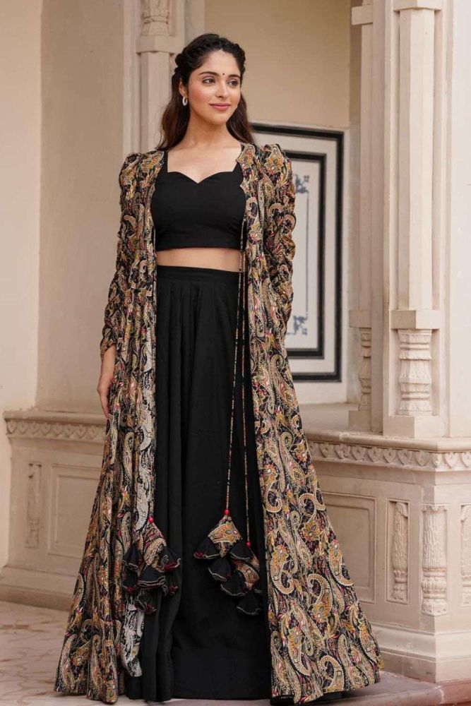 Indo Western Black Colour Palazzo Suits Buy Black Georgette