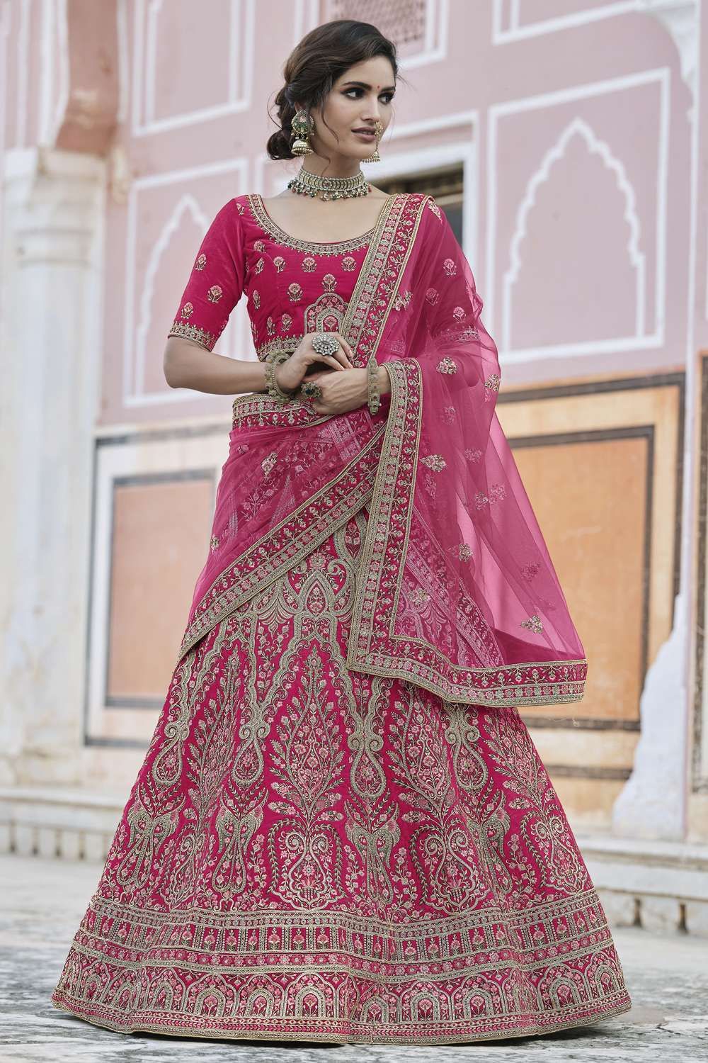 Pink Lehenga Choli Designs For Marriage Net Wedding Lehenga Choli