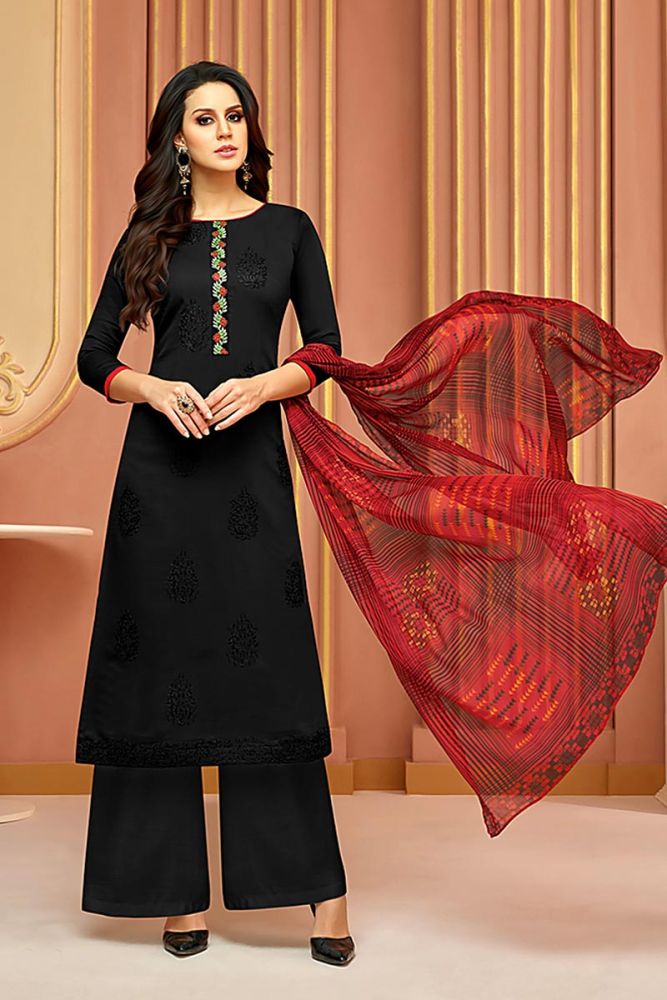 Black Cotton Satin Palazzo Suit
