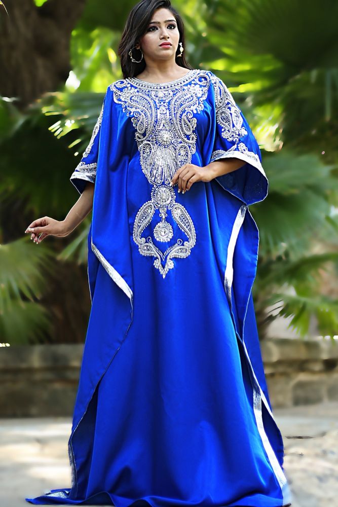 Unique hotsell blue and light crepe silk for Abaya and kaftan