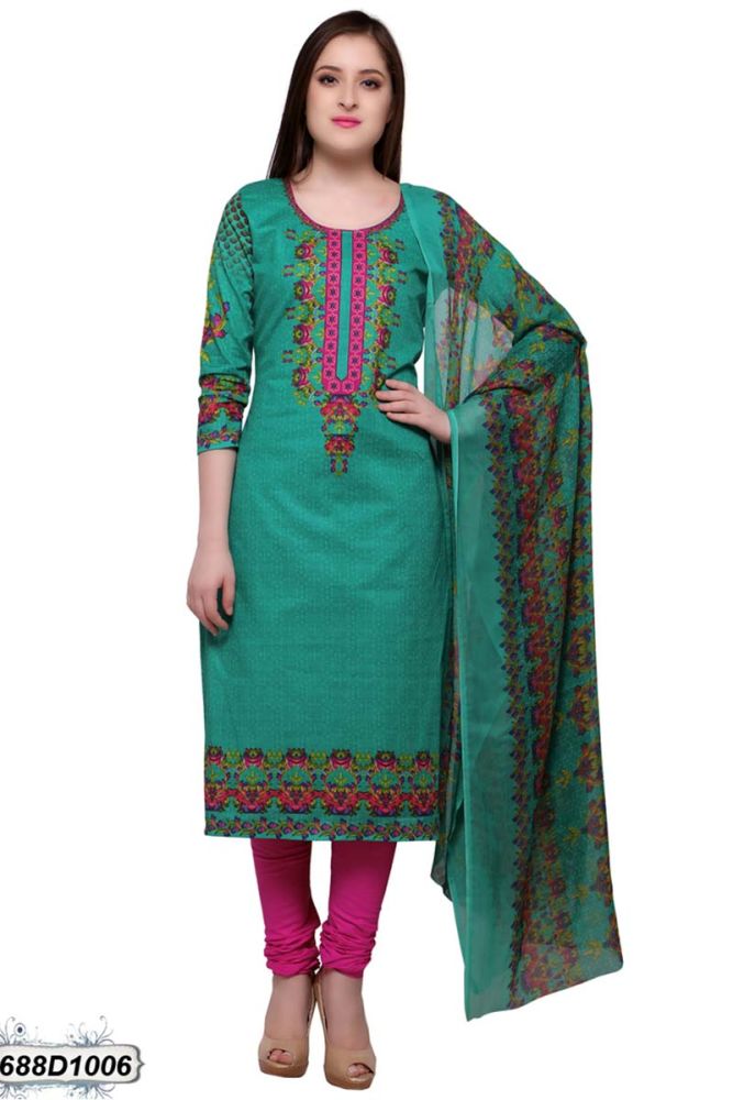 Peacock Green color Cotton Churidar Suit