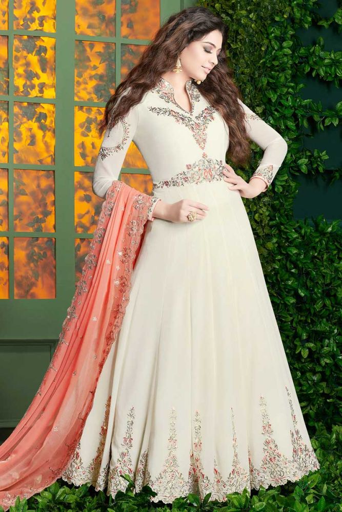 White designer anarkali suit hot sale