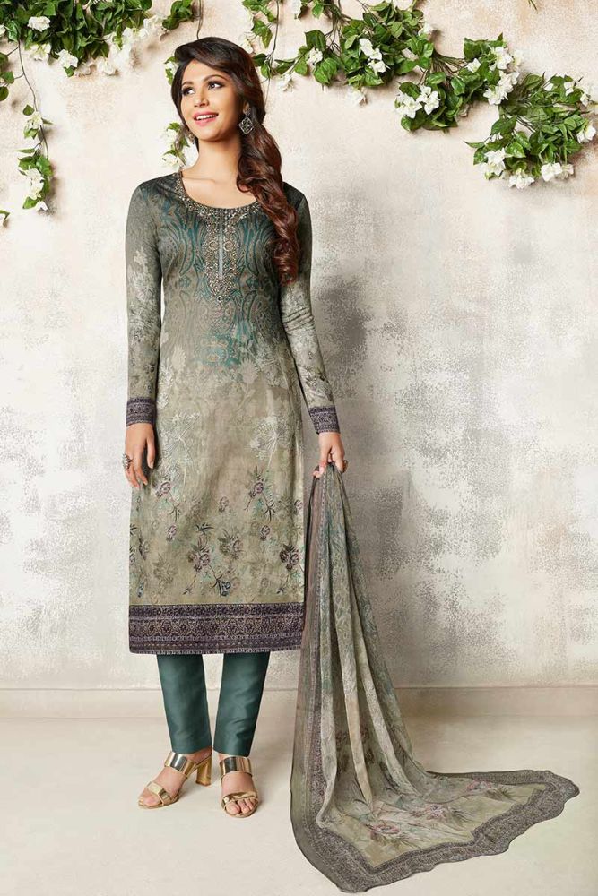 Dashing Grey Soft Cotton Churidar Suit