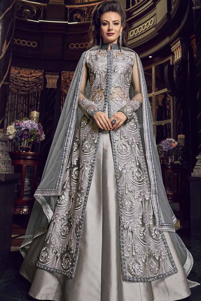 Grey color frock suit top