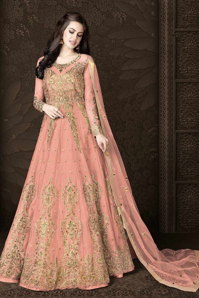 Peach colour anarkali sales