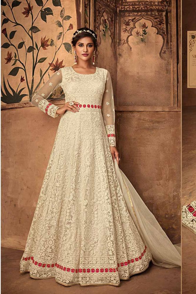 Off White Net Anarkali Suit