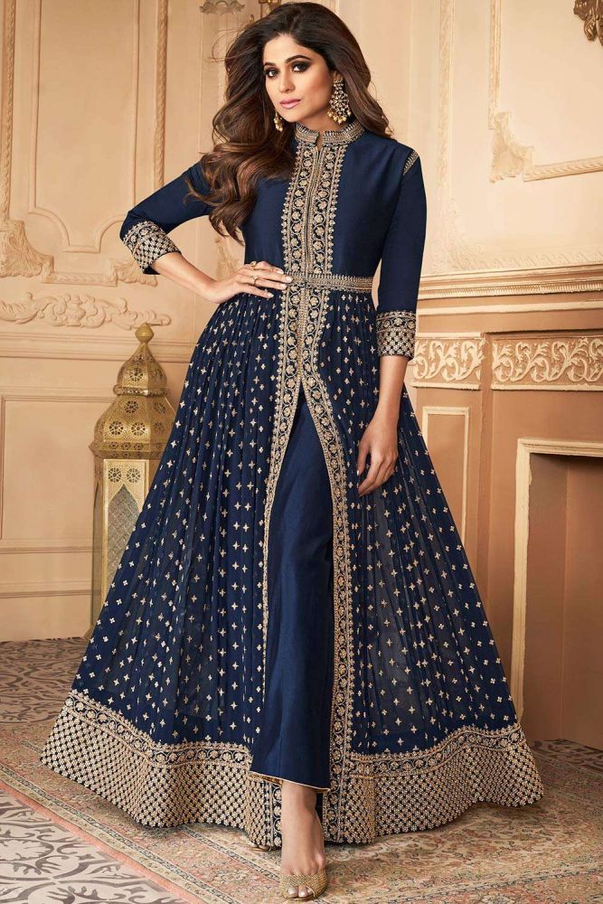 Buy Navy Blue Faux Georgette Anarkali Suit with Dupatta Online AS2725 Shopkund