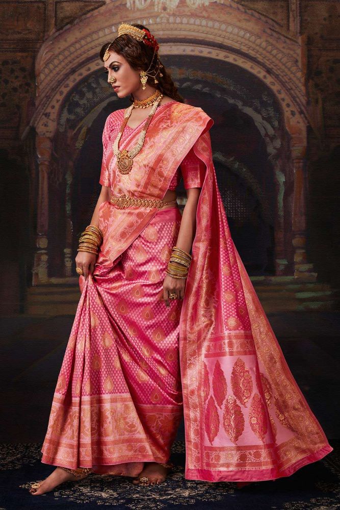 Buy Banarasi raw Silk Wedding Saree in Pink with Blouse Online SR16794 Shopkund