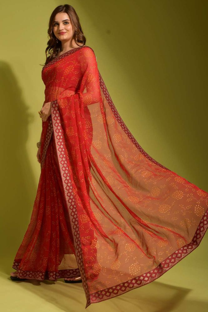Buy Chiffon Party Wear Saree in Red with Blouse Online SR23440 Shopkund