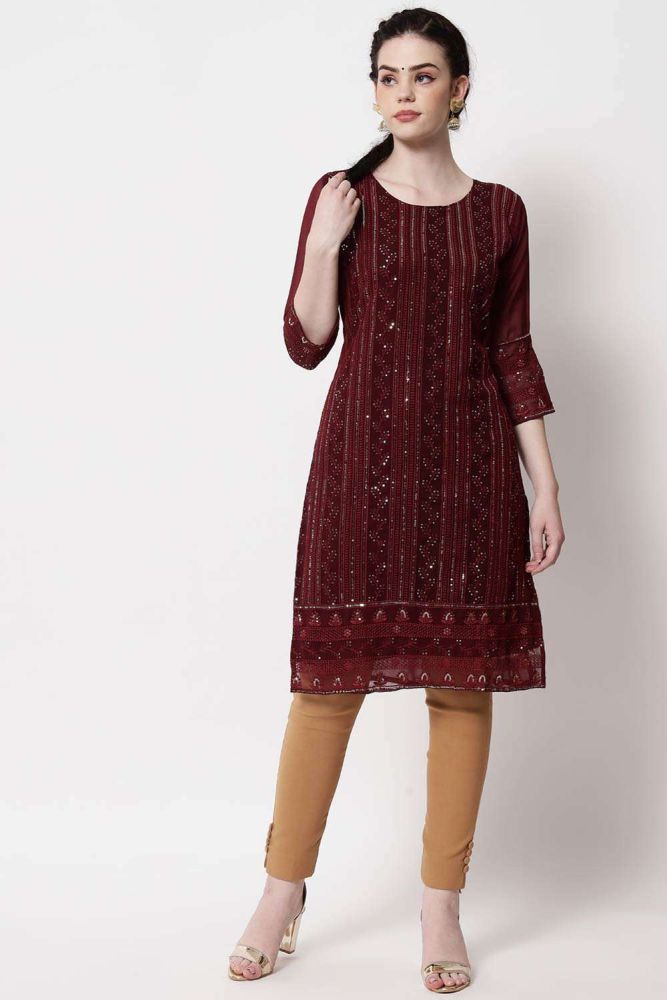 Maroon frock sales