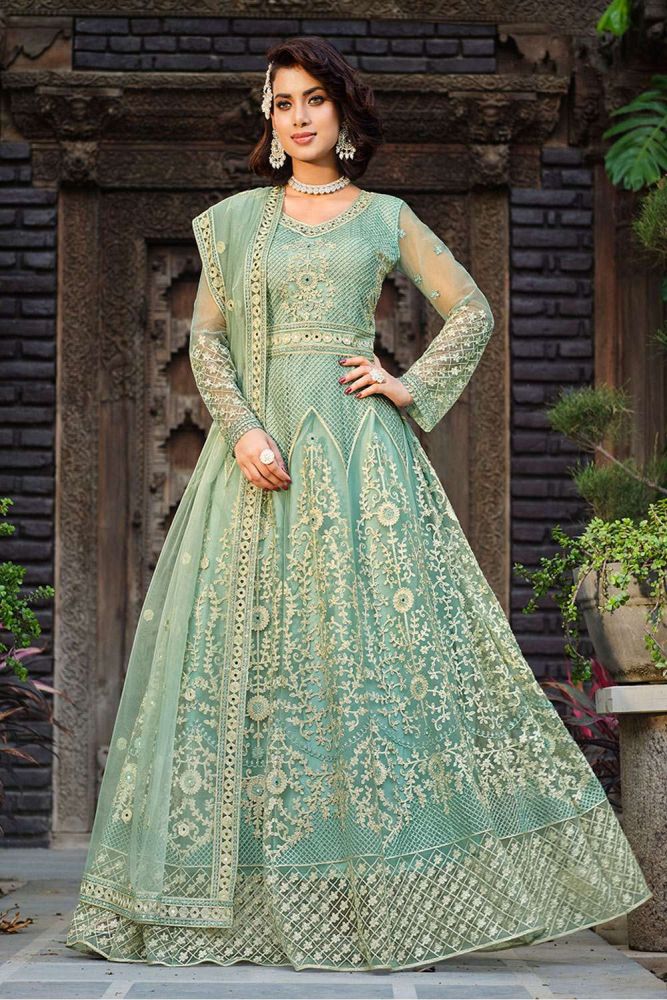 Long net anarkali dress deals