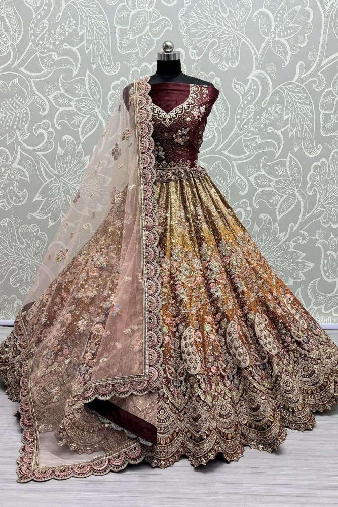 Shop Pink Net Bridal Lehenga Choli Pink Dupatta LC7275 Shopkund