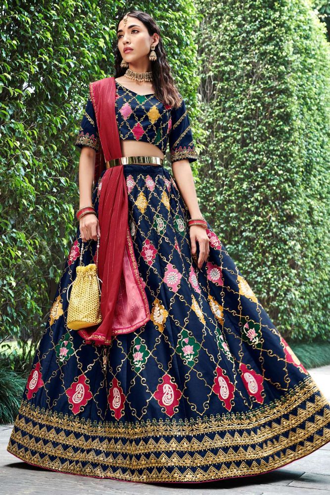 Red and navy blue bridal lehenga on sale