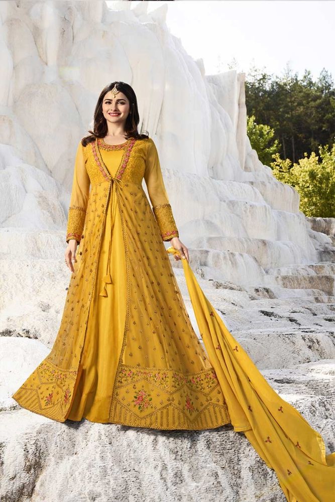 Silk anarkali suit design hot sale