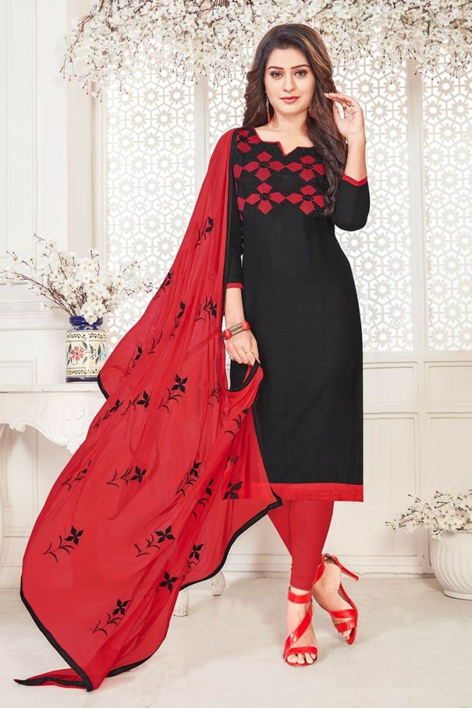 Exquisite Black South Cotton Churidar Suit
