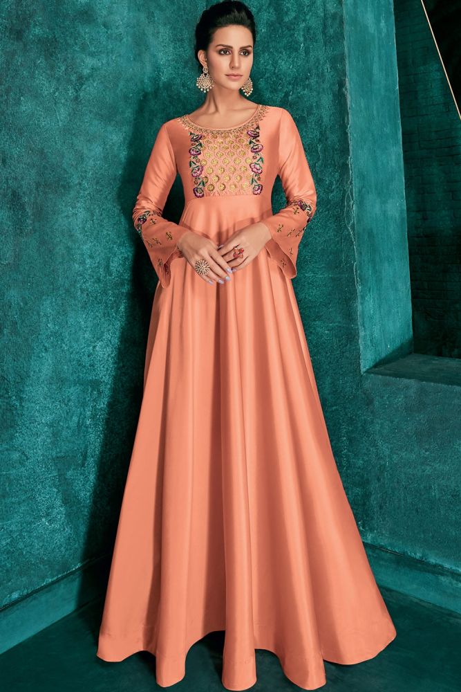 Dark peach art silk gown GW0030