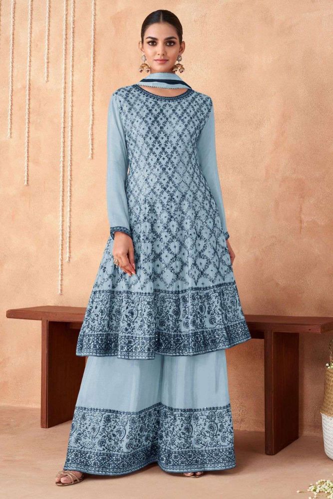 Sky blue palazzo suit on sale