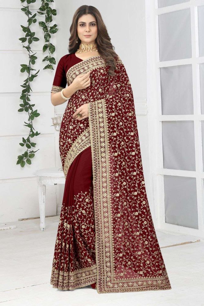 Wedding maroon saree top