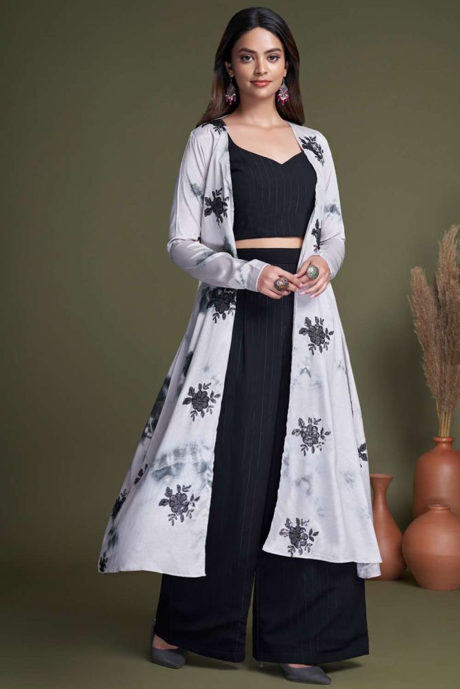 Buy White Georgette Palazzo suit with Dupatta Online PZ3685 Shopkund