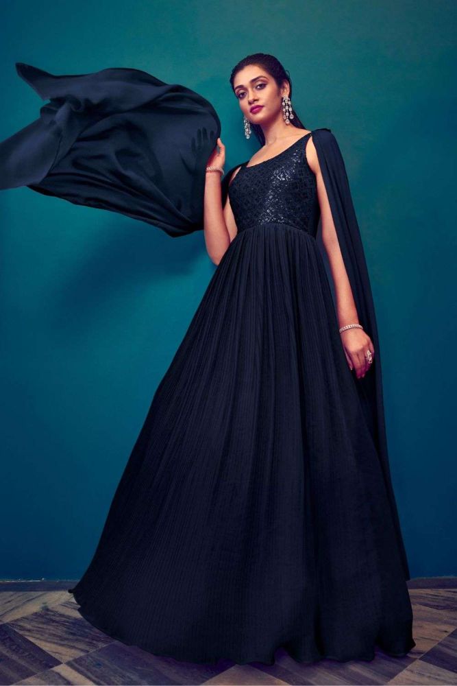 Navy blue gown dress in georgette with embroidered USA GW0620