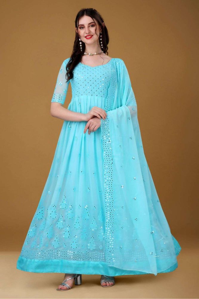 Sky blue long gown deals