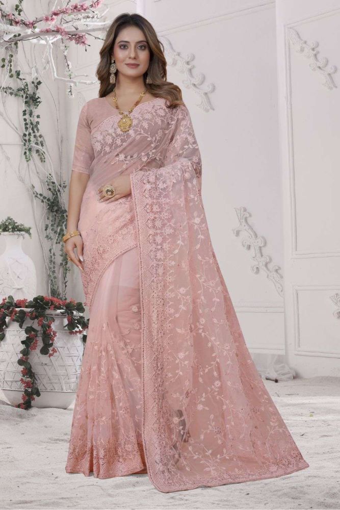 Peach bridal saree online