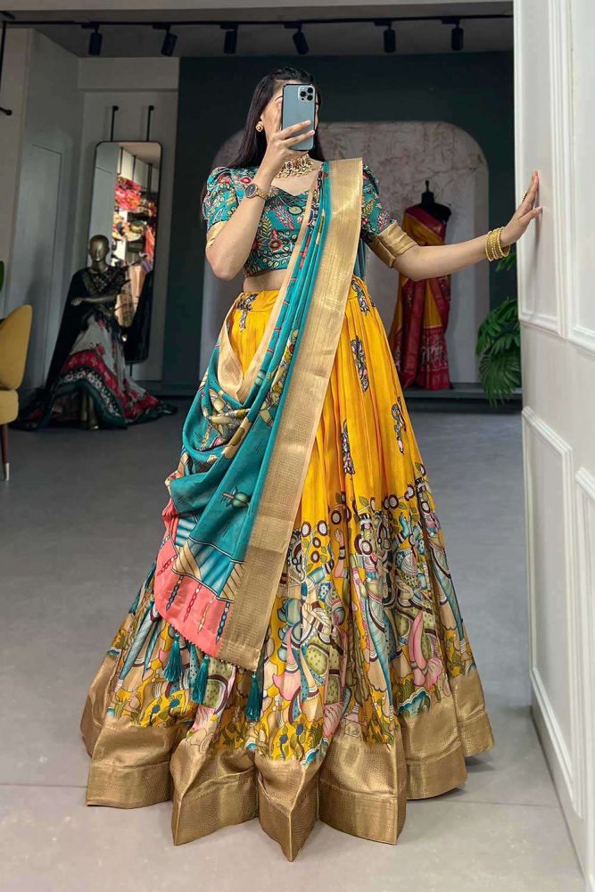 Shop Yellow Silk Lehenga Choli sky Blue Dupatta LC7752 Shopkund