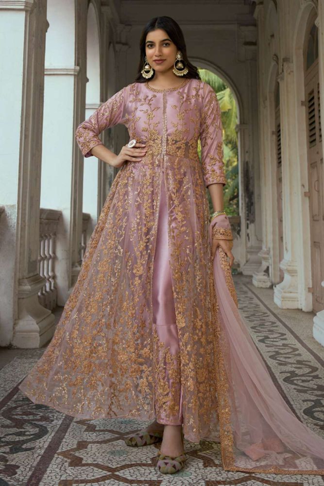 Buy Light pink Net Eid anarkali suit with Dupatta Online AS3502 Shopkund