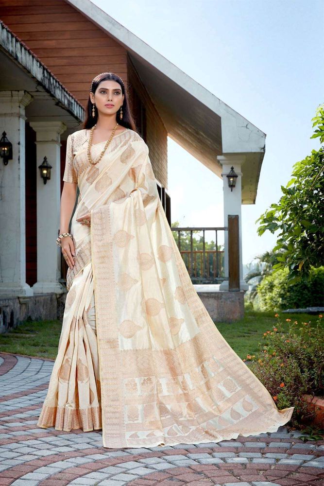Buy Raw silk Saree in Off white with Blouse Online SR24086 Shopkund