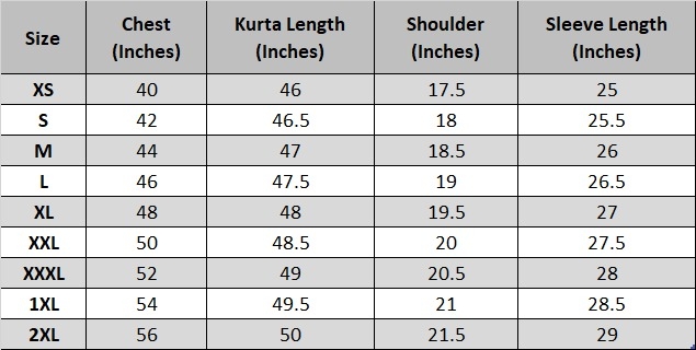 Men's English Size Chart 