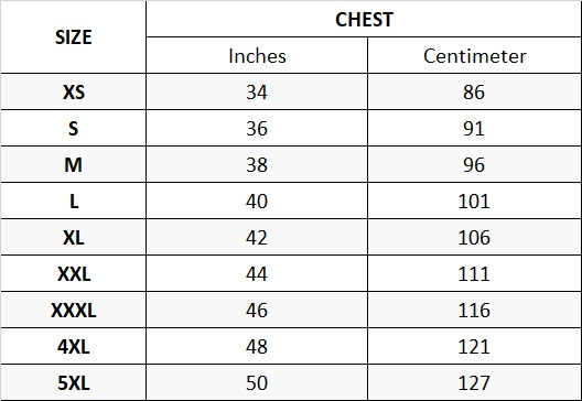 Men's English Size Chart 